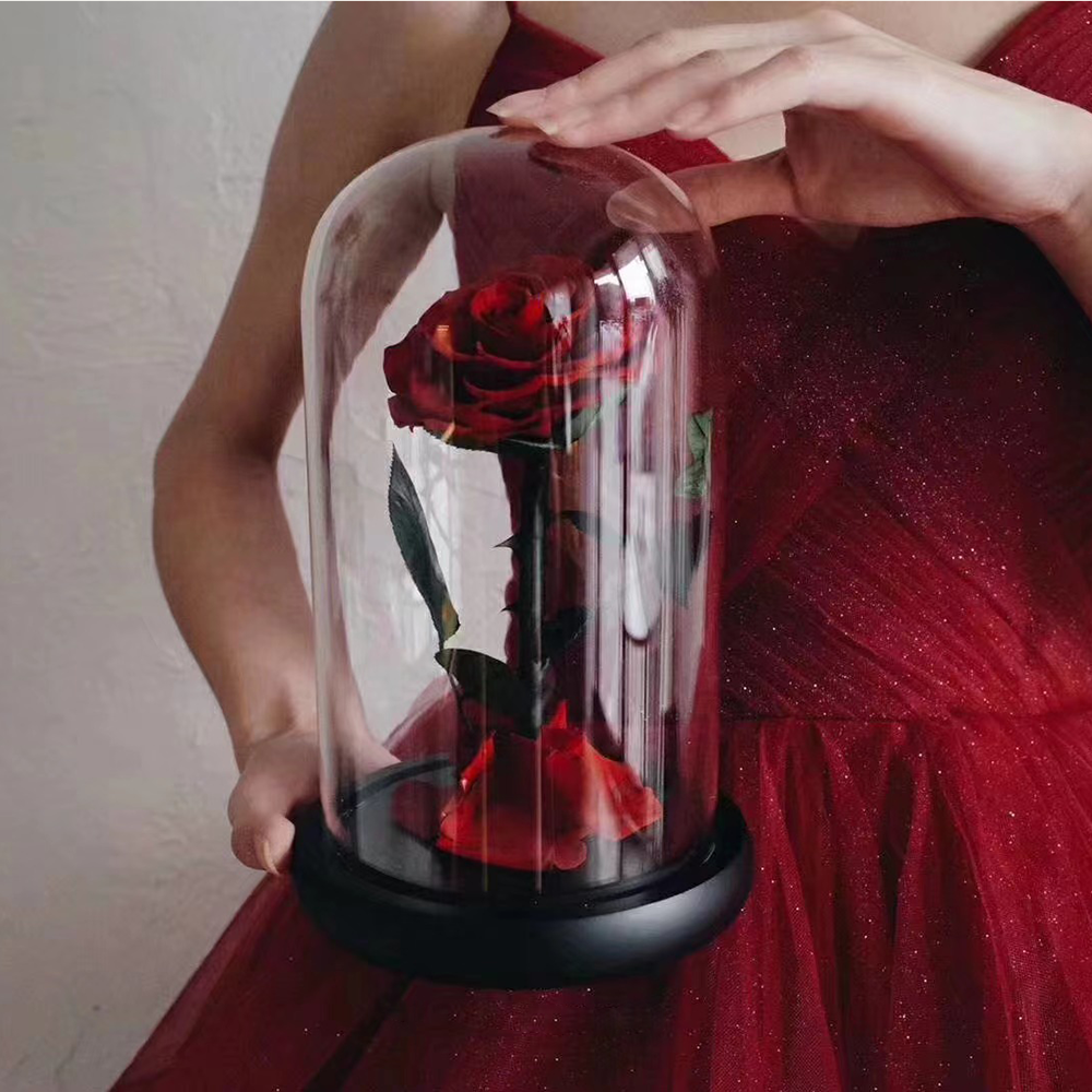 Preserved Real Rose In Glass Wine Red Eternal Rose Gift Woman Box Preserved Flower Glass Dome Display Gift Boxes with Rose