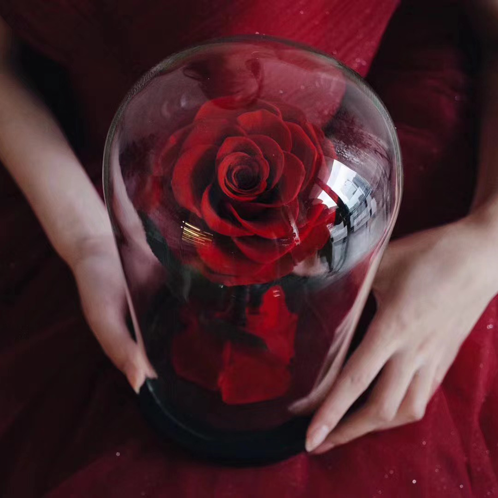 Preserved Real Rose In Glass Wine Red Eternal Rose Gift Woman Box Preserved Flower Glass Dome Display Gift Boxes with Rose