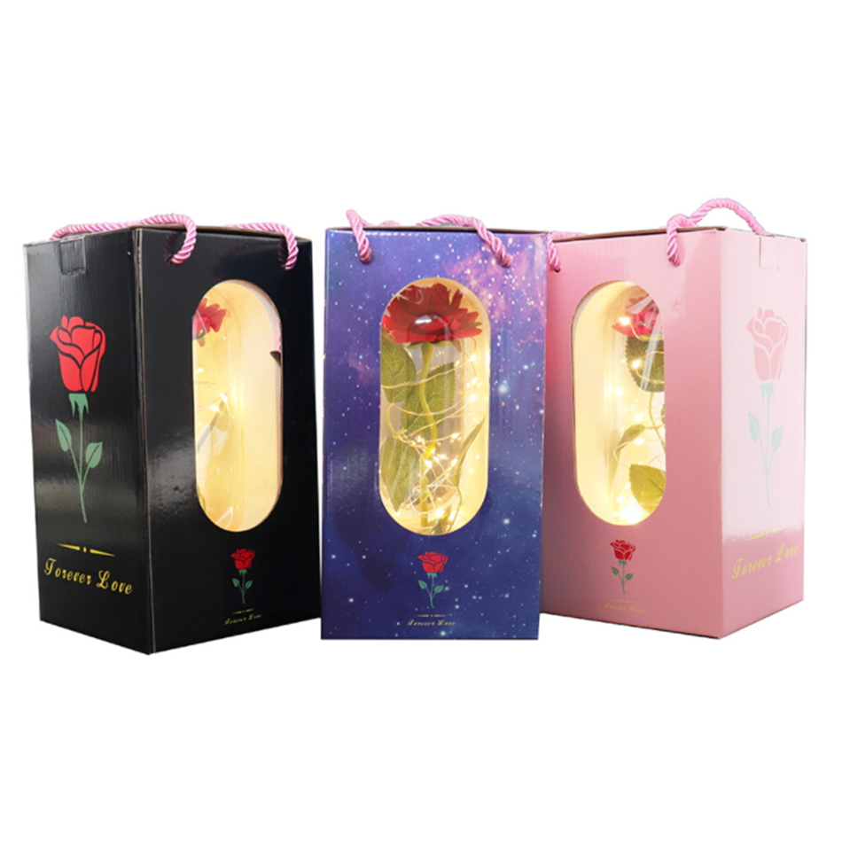 custom red/purple/white 24k gold rose glass dome with black base with led wholesale cheap clear glass flower display dome