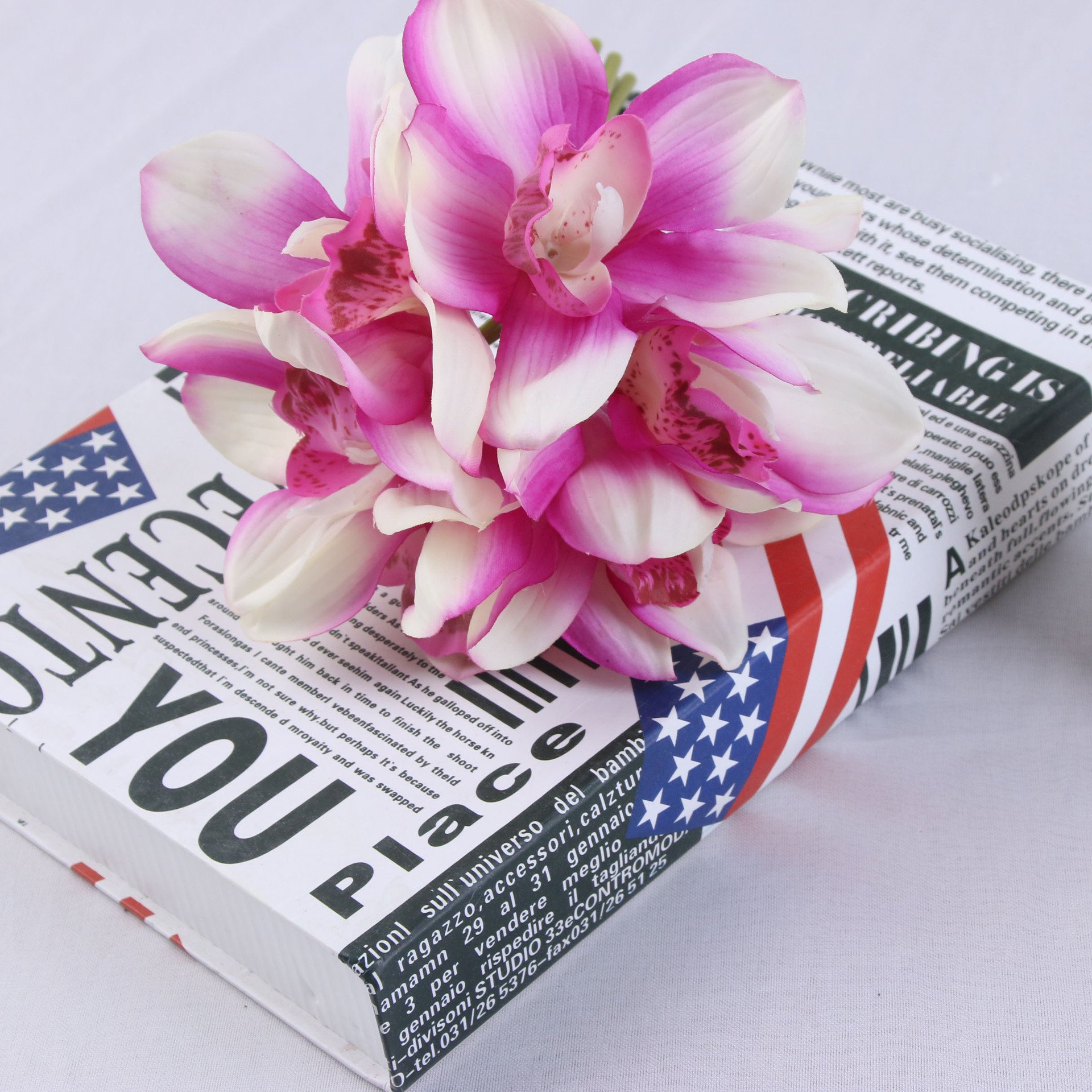 QSLHC272 6 Heads Preserved Flower Bouquet Orchid for Home Decoration