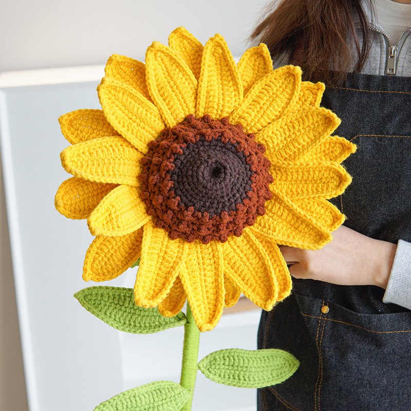 Simulation Bouquet Knitted Wedding Bouquet Valentine's giant sunflower large Weaving crochet handmade artificial roses flowers