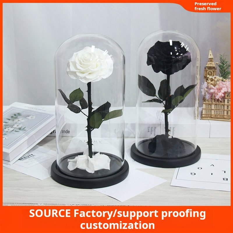 G94 Black Roses Handmade Preserved Flower Real Rose in Glass Dome Preserved Roses Never Withered Romantic Gifts