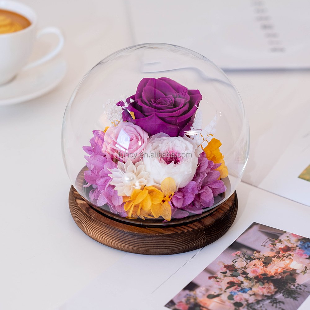 Personalized Valentine's Day Gift Led Light Glass Dome Natural Immortal Long lasting Eternal Forever Preserved Flower Roses