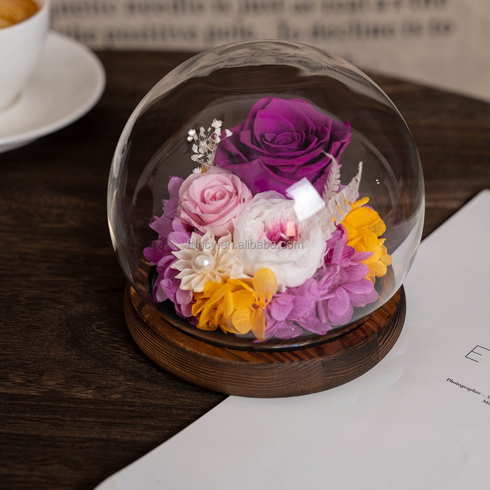 Personalized Valentine's Day Gift Led Light Glass Dome Natural Immortal Long lasting Eternal Forever Preserved Flower Roses