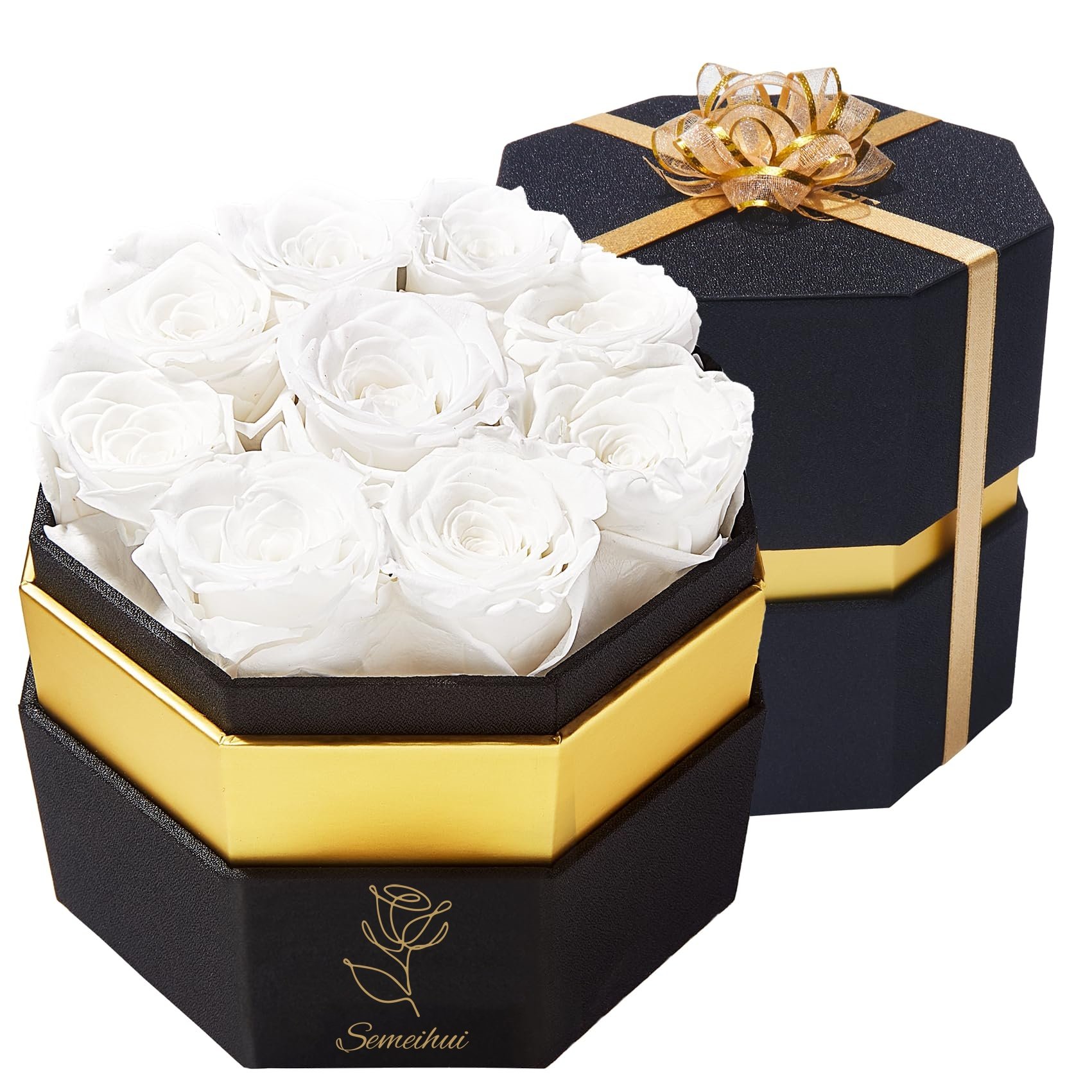Real Red Preserved Roses Hexagon Gift Box 9pcs Eternal Flowers for Christmas Valentine's Day Graduation New Year Mother's Day