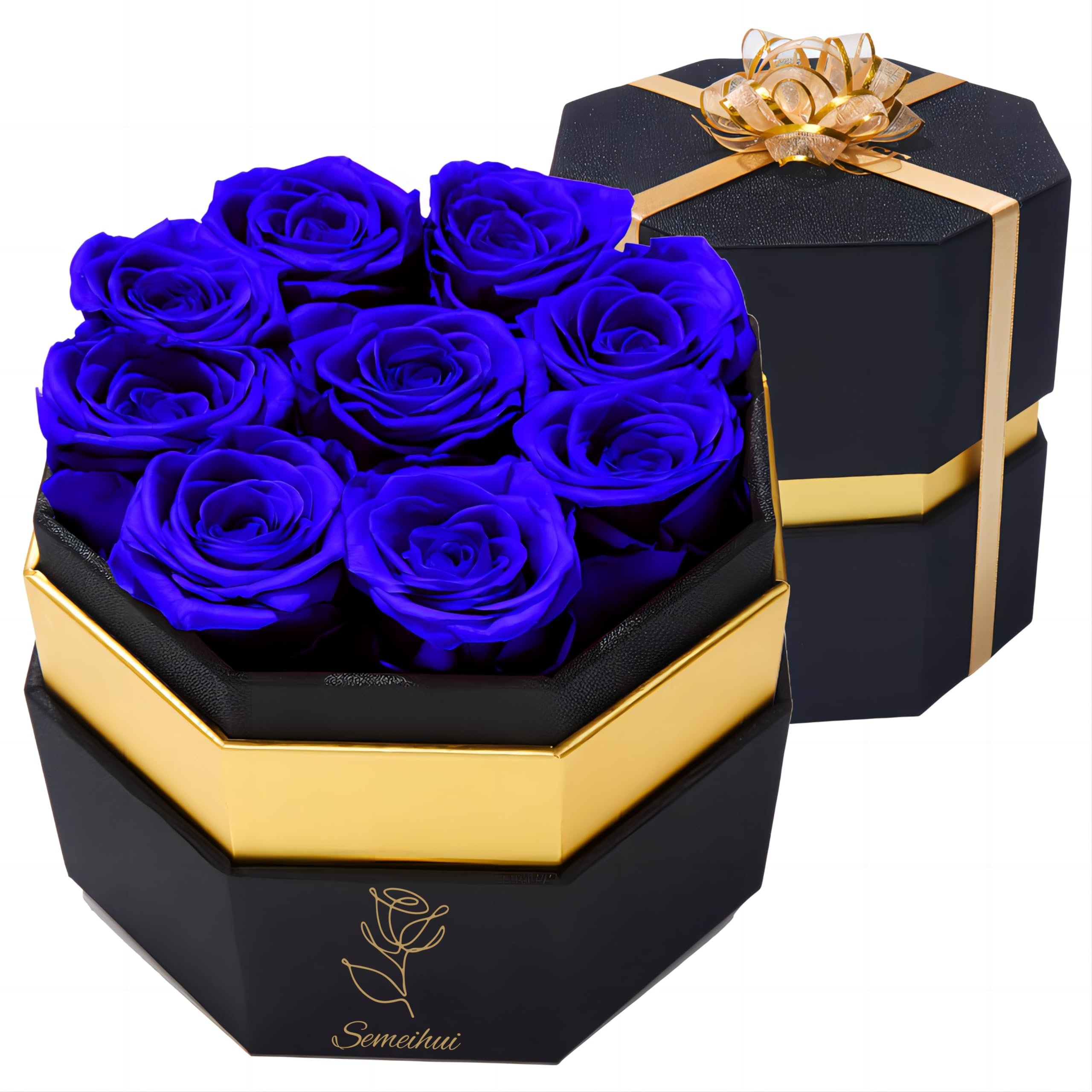 Real Red Preserved Roses Hexagon Gift Box 9pcs Eternal Flowers for Christmas Valentine's Day Graduation New Year Mother's Day