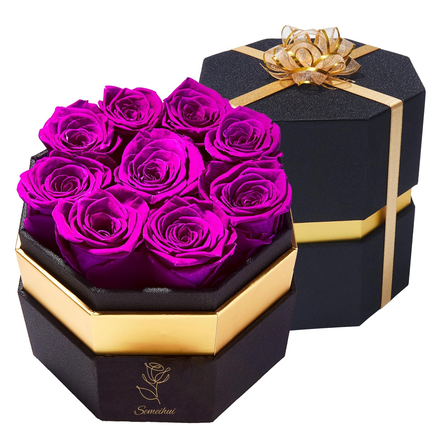 Real Red Preserved Roses Hexagon Gift Box 9pcs Eternal Flowers for Christmas Valentine's Day Graduation New Year Mother's Day