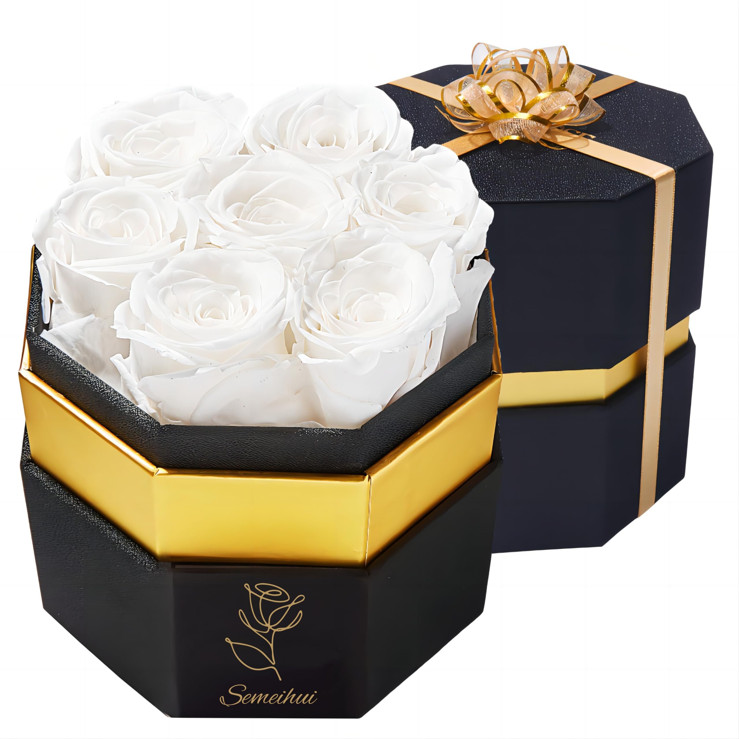Real Red Preserved Roses Hexagon Gift Box 9pcs Eternal Flowers for Christmas Valentine's Day Graduation New Year Mother's Day