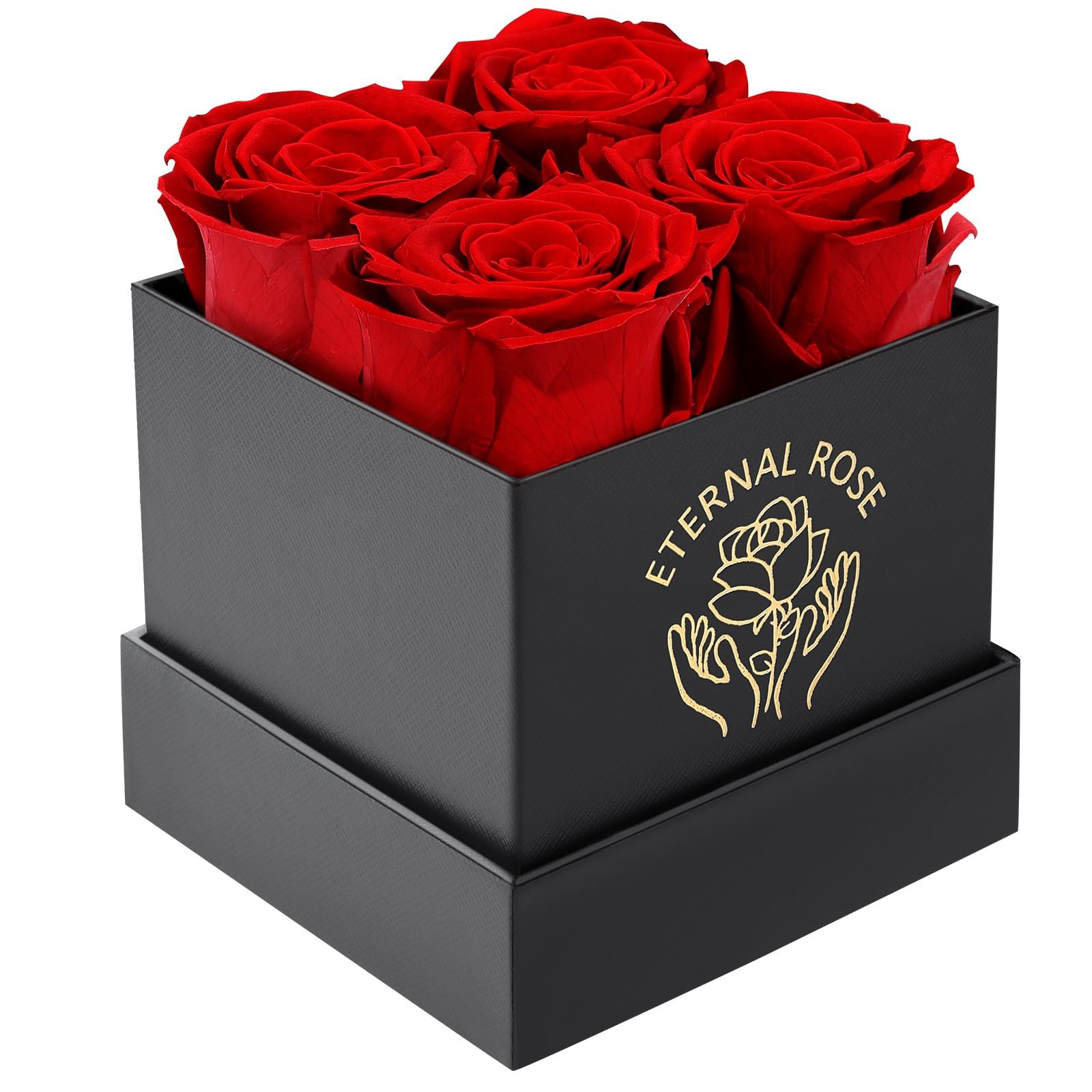 Custom Logo Preserved Black Box Roses 4 Pcs Eternal Rose Pink Roses Natural Christmas Mother's Day Thanksgiving New Year