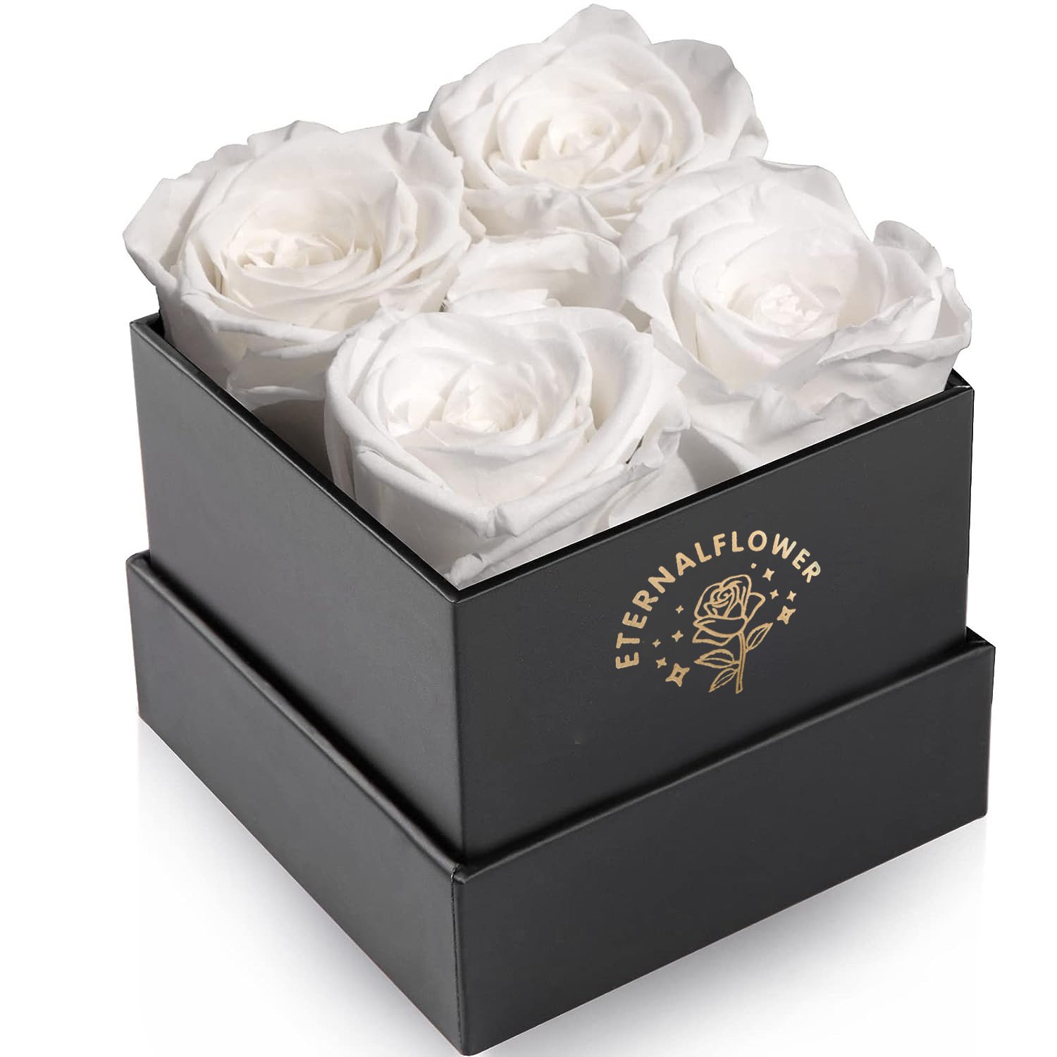 Custom Logo Preserved Black Box Roses 4 Pcs Eternal Rose Pink Roses Natural Christmas Mother's Day Thanksgiving New Year