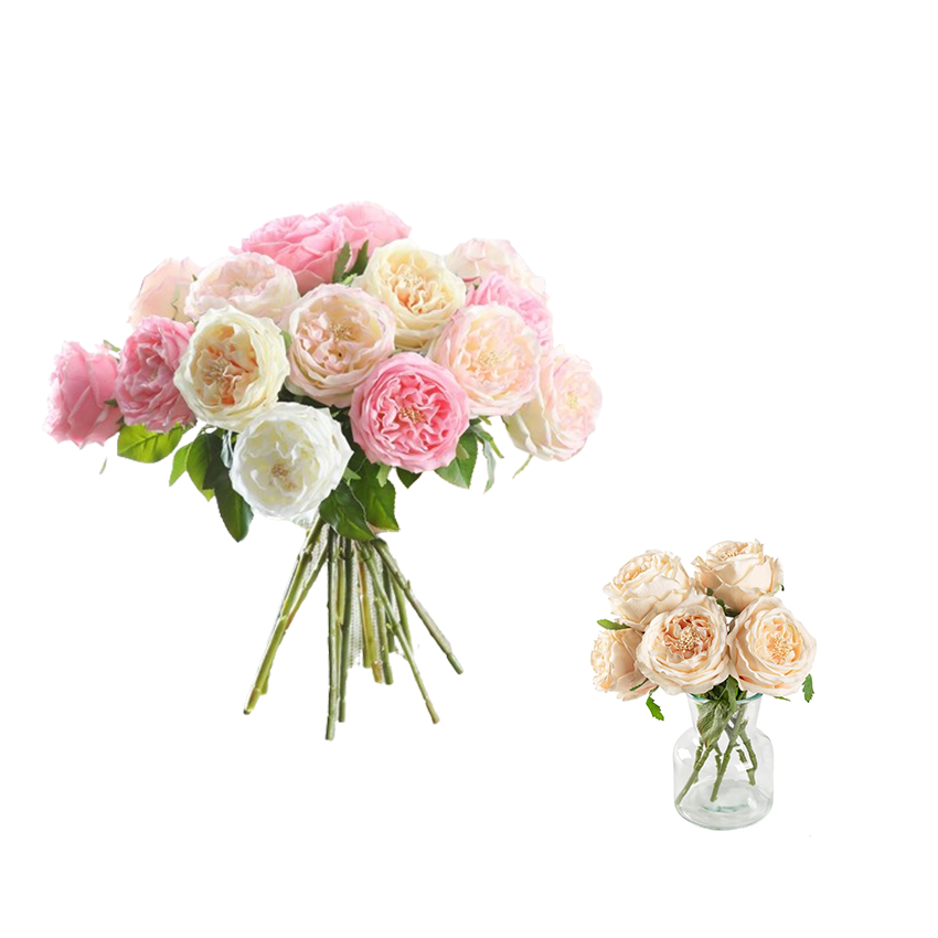 Faux Flower Arrangements 17.7 Inch Long Stem Artificial Single Stem Real Touch Austin Rose for for Wedding Home Decoration