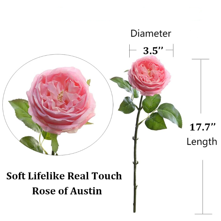 Faux Flower Arrangements 17.7 Inch Long Stem Artificial Single Stem Real Touch Austin Rose for for Wedding Home Decoration