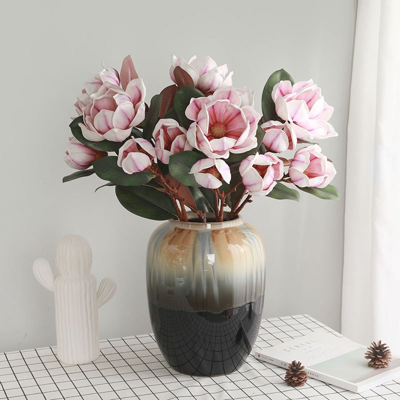 Hot selling artificial 3 heads with colorful magnolia flowers for Wedding & Home Decoration
