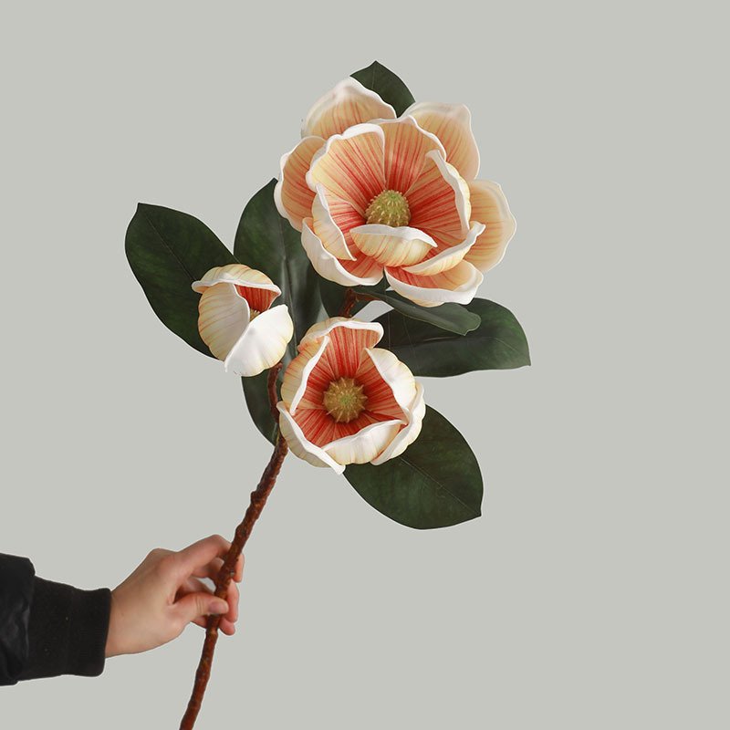 Hot selling artificial 3 heads with colorful magnolia flowers for Wedding & Home Decoration