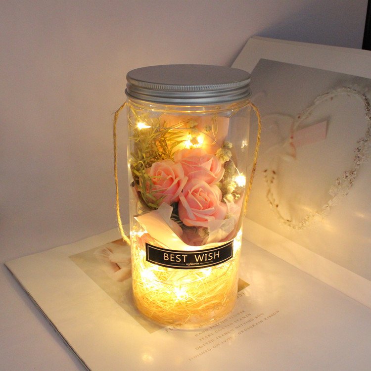 Mother's Day Gift soap Rose Led Lamp preserved flowers in PVC Dome Decorative Flowers With lights