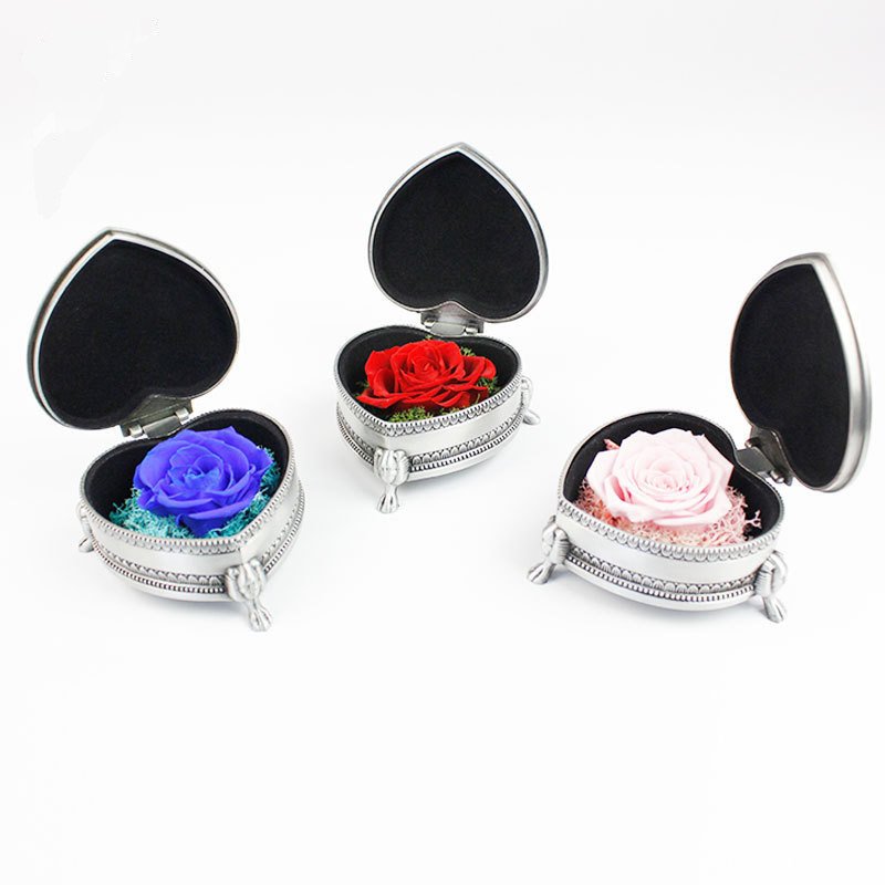 TC Unique Handmade Preserved Flower In Metal Heart-Shaped Box Real Rose Flower For Mom Wife Girlfriend Wedding Eternal Flowers