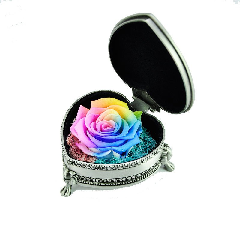 TC Unique Handmade Preserved Flower In Metal Heart-Shaped Box Real Rose Flower For Mom Wife Girlfriend Wedding Eternal Flowers
