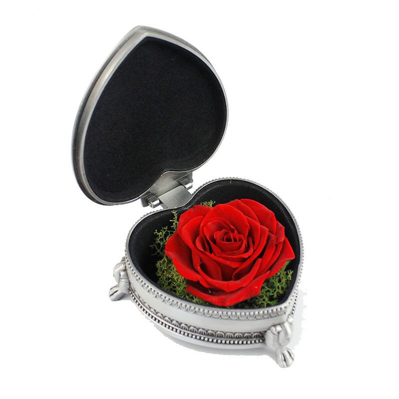 TC Unique Handmade Preserved Flower In Metal Heart-Shaped Box Real Rose Flower For Mom Wife Girlfriend Wedding Eternal Flowers