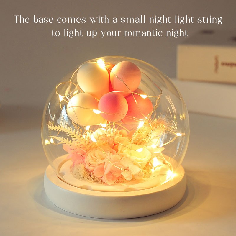 Christmas Valentines Day Gift Custom Confession Balloon Ornaments Eternal Glass Dome Preserved Flower Rose with Led Light
