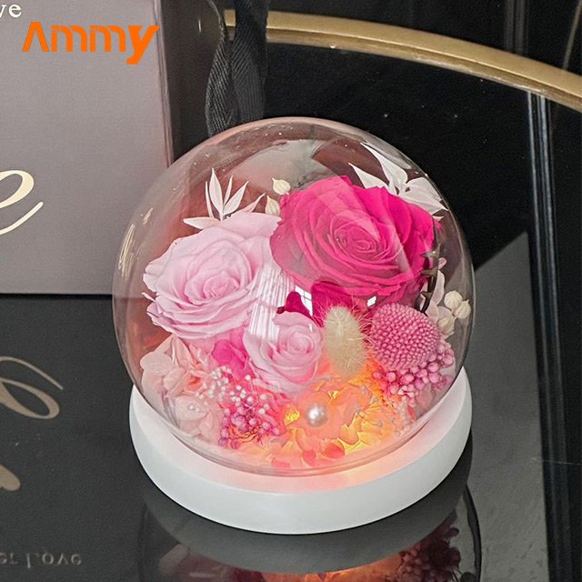 AM-PFA28A Ammy Valentine's Day gifts 3 preserved rosess in glass ball eternal flower preserved roses gift boxes for present