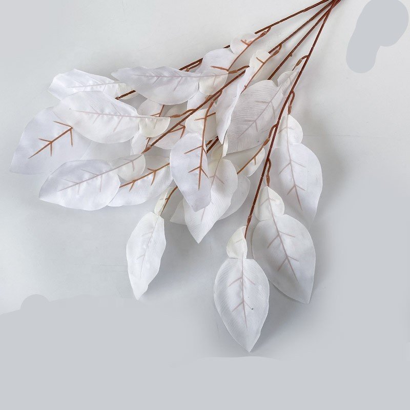 80CM Artificial White Ficus Leaves Tree Branches Weeping Fig for Home Wedding Indoor Outdoor Decor Flowers