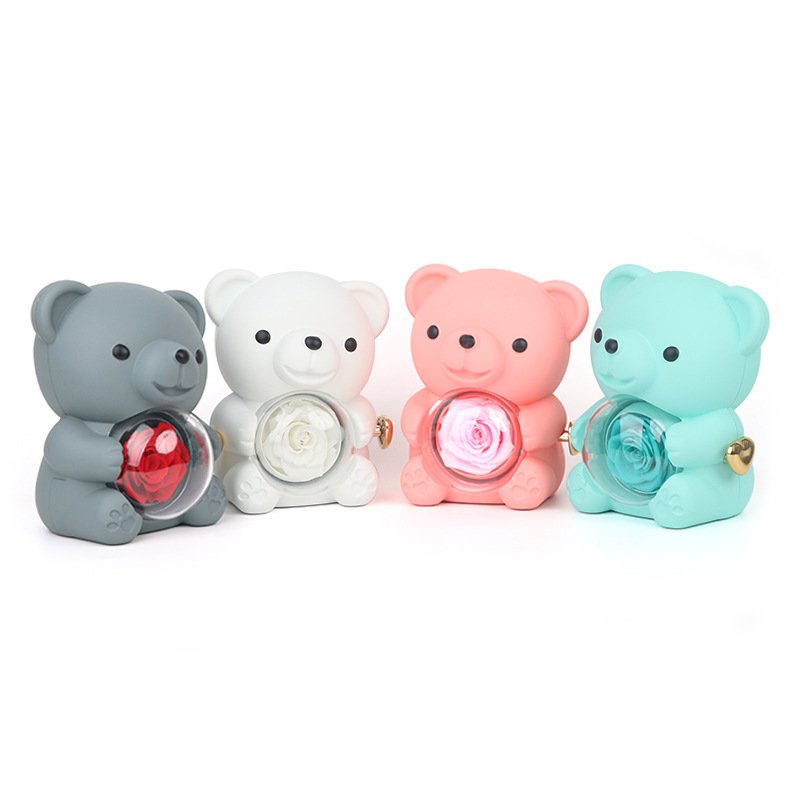 2025 Valentine's Day Gifts With Forever Flower In Rotation box Preserved Infinity Immortal Eternal Rose Teddy Bear Jewelry Box
