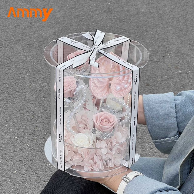 Ammy Preserved Flower luxury gift box portable Round box Eternal flower gift boxes for present birthday decoration