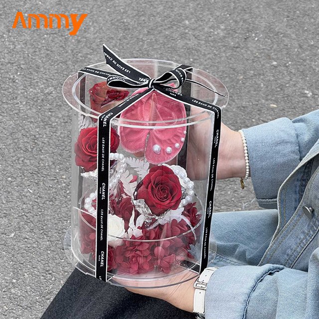 Ammy Preserved Flower luxury gift box portable Round box Eternal flower gift boxes for present birthday decoration