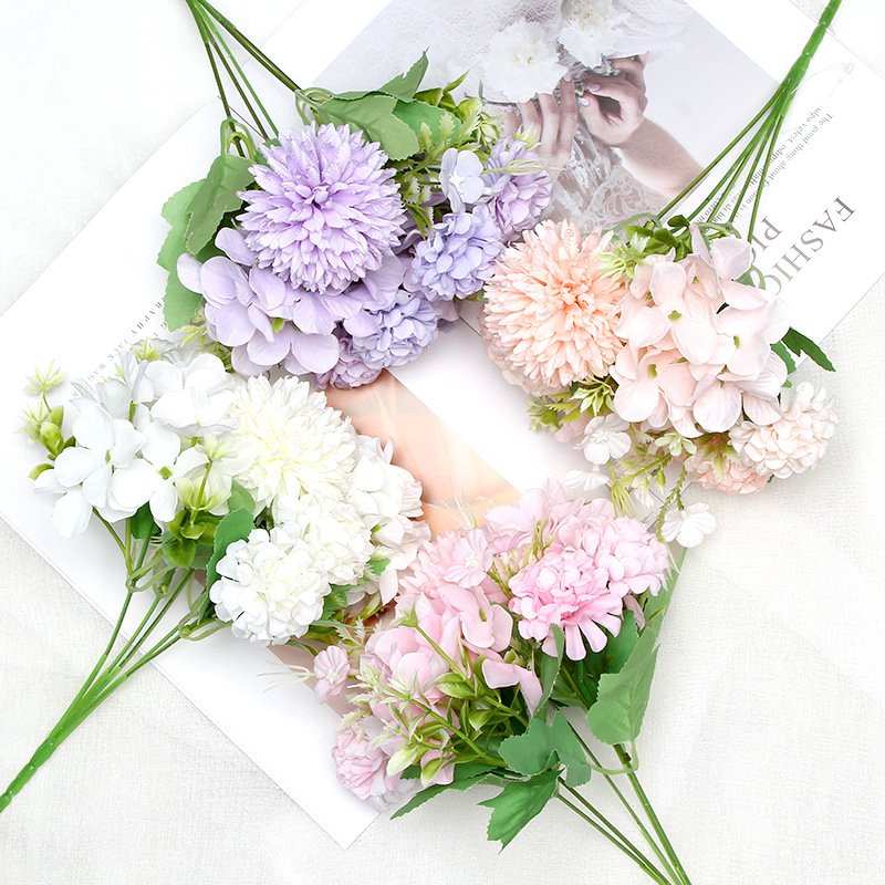 High end quality home garden party fabric white single stem silk hydrangea artificial flower silk artificial flowers for wedding