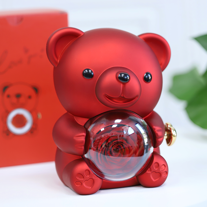 Yunnan Wholesale Valentine's Day Customized Logo Preserved Rose Forever Rose In Bear Gift Box for Mother's day