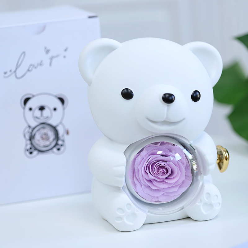 Yunnan Wholesale Valentine's Day Customized Logo Preserved Rose Forever Rose In Bear Gift Box for Mother's day