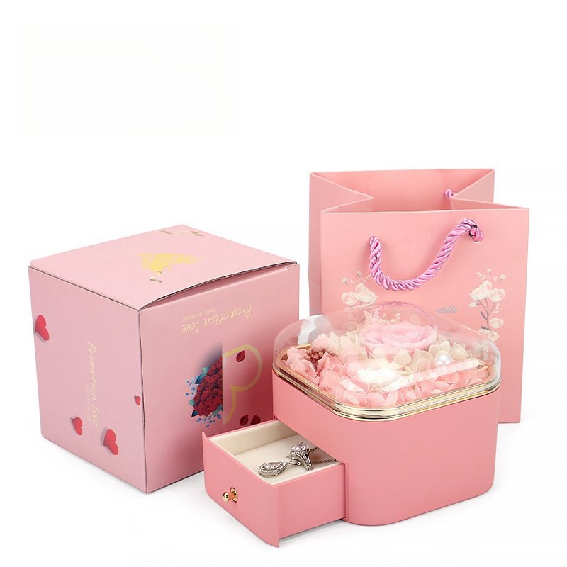 Valentine'S Day Custom Logo Eternal Flower Forever Rose Drawer Necklace Jewelry Gift Box Transparent Acrylic Packaging Boxes