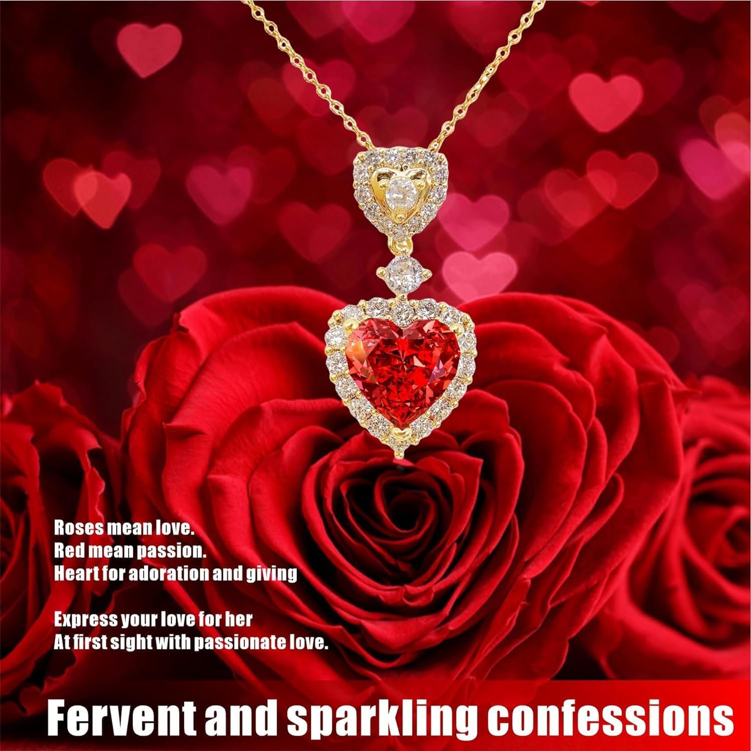 Eternal Rose Preserved Flowers with Red Heart Necklace Christmas and Valentines Day Gifts for Women & Moms Birthday Present