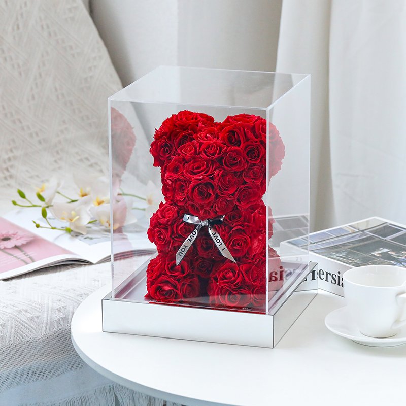 Red Preserved Flower Rose Bear Valentine's Day Gift Teddy Roses Bear Flower Rose Teddy Bear with Gift Box