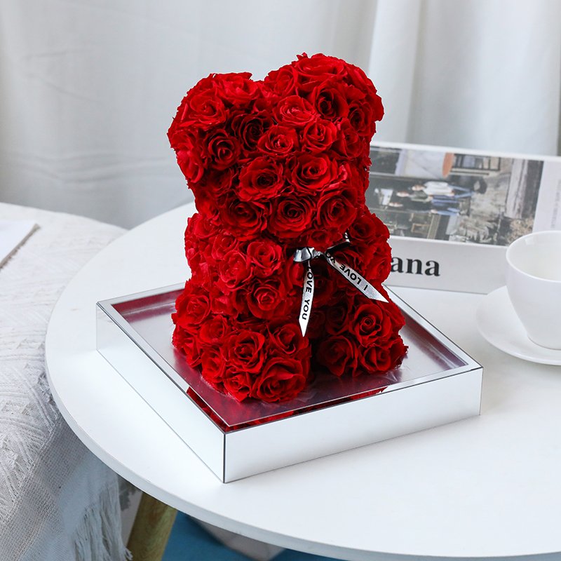 Red Preserved Flower Rose Bear Valentine's Day Gift Teddy Roses Bear Flower Rose Teddy Bear with Gift Box