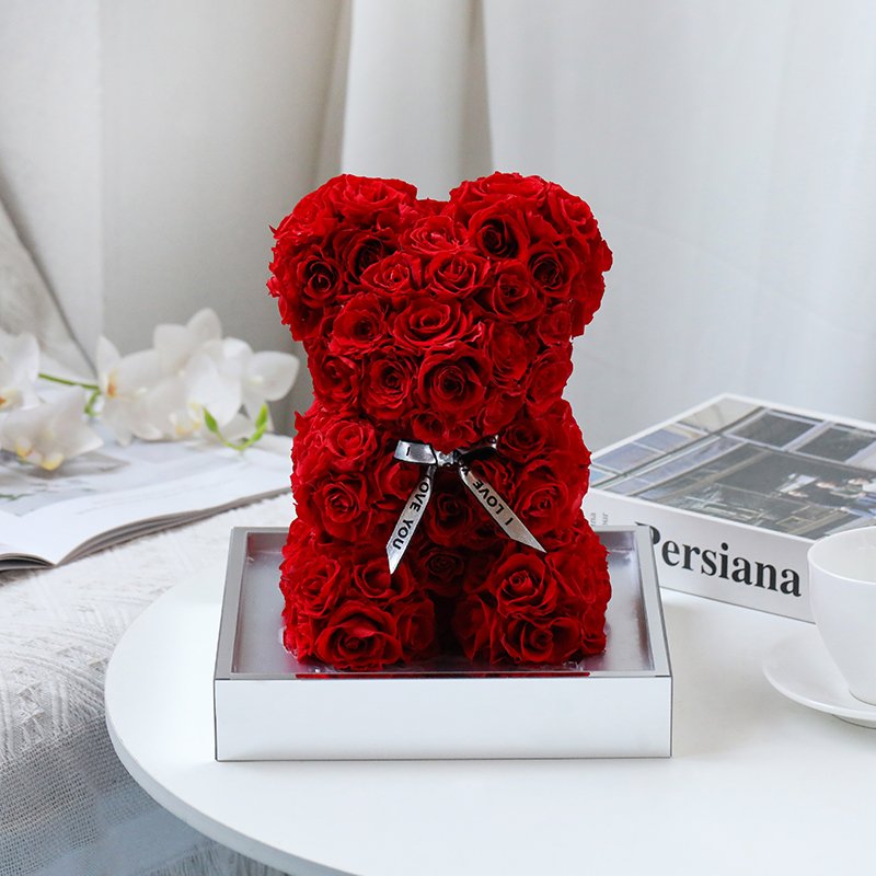 Red Preserved Flower Rose Bear Valentine's Day Gift Teddy Roses Bear Flower Rose Teddy Bear with Gift Box