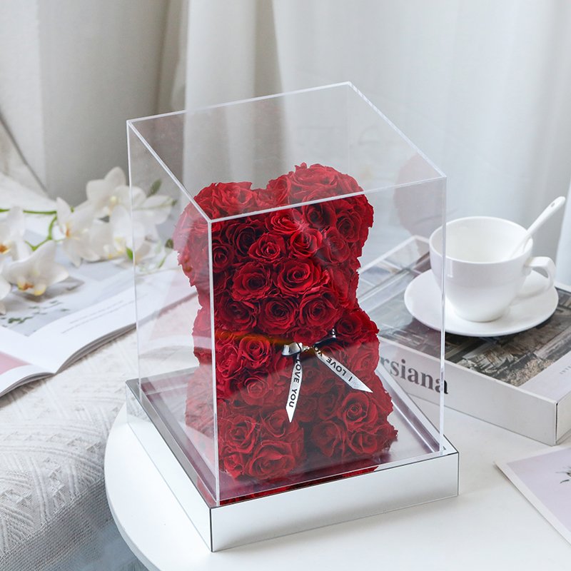 Red Preserved Flower Rose Bear Valentine's Day Gift Teddy Roses Bear Flower Rose Teddy Bear with Gift Box