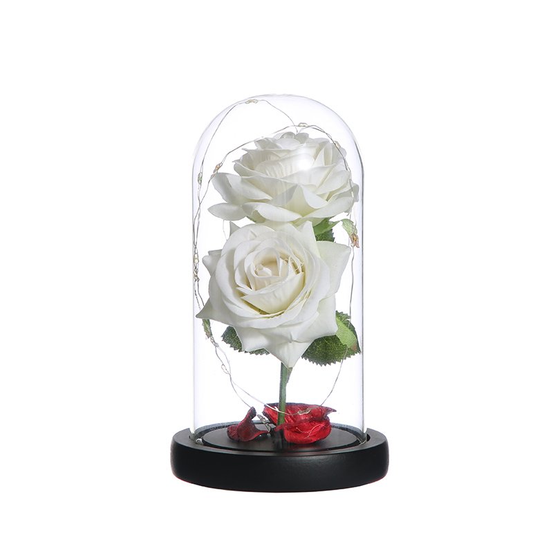 Eternal Rose in Glass Dome Artificial Valentines Gift Preserved Flowers in Glass Dome with Led