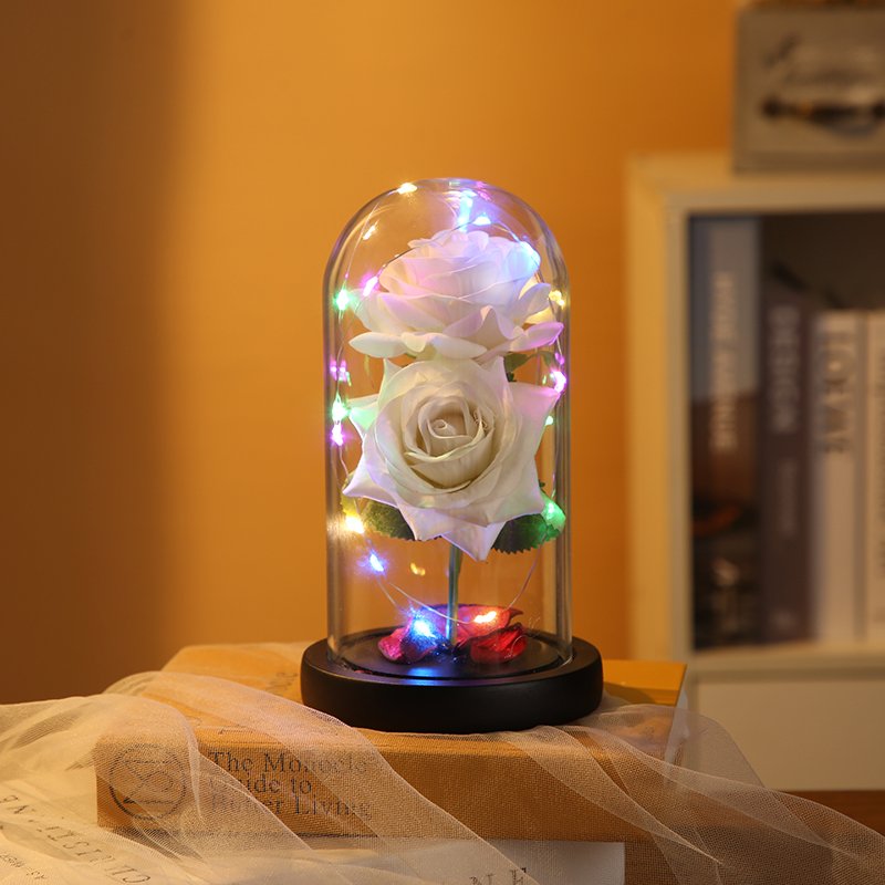 Eternal Rose in Glass Dome Artificial Valentines Gift Preserved Flowers in Glass Dome with Led