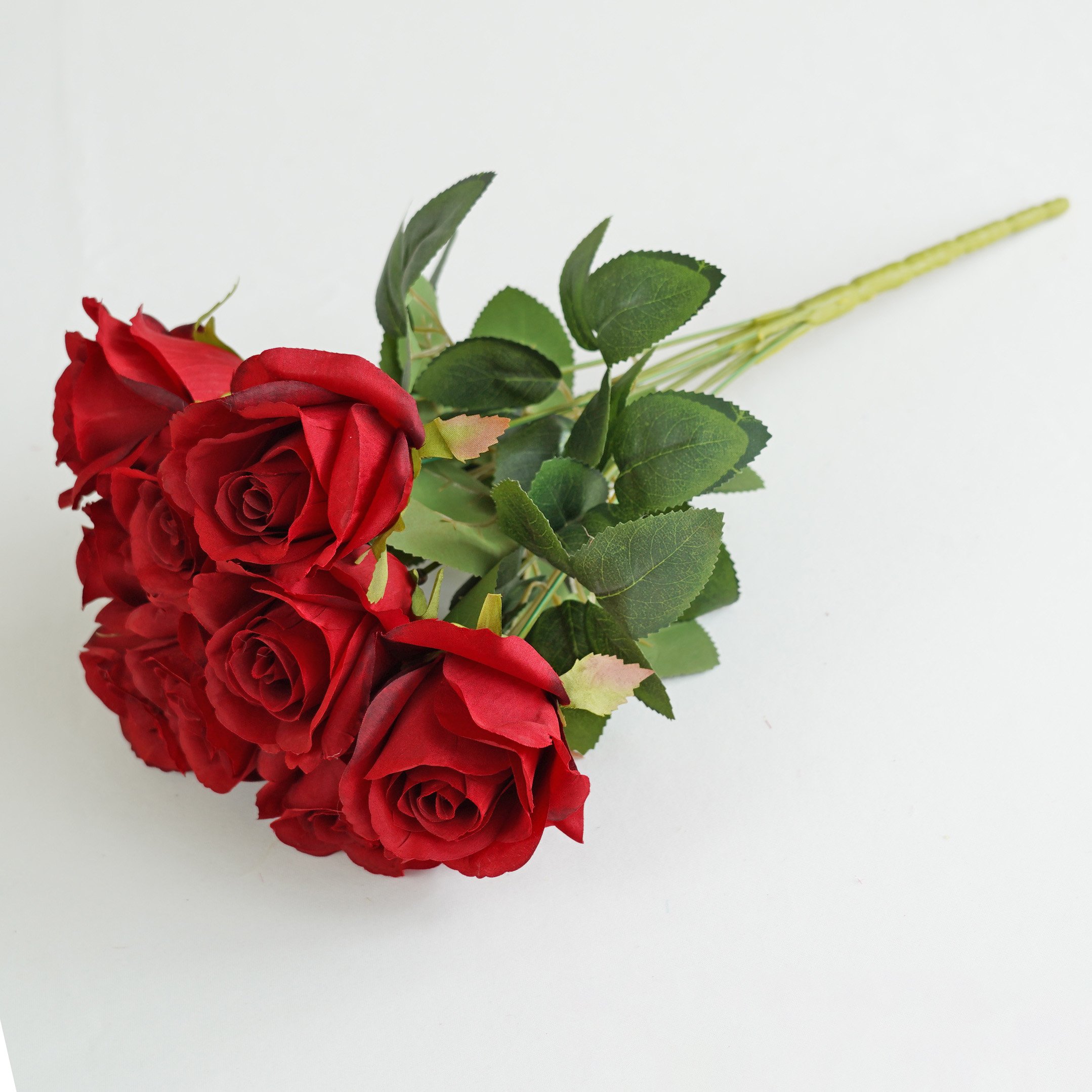 O-X834 Wholesale Price 8 heads 9 heads Artificial Silk Rose Bundle Hot Pink Artificial Rose Flowers Bouquet Wedding Decoration
