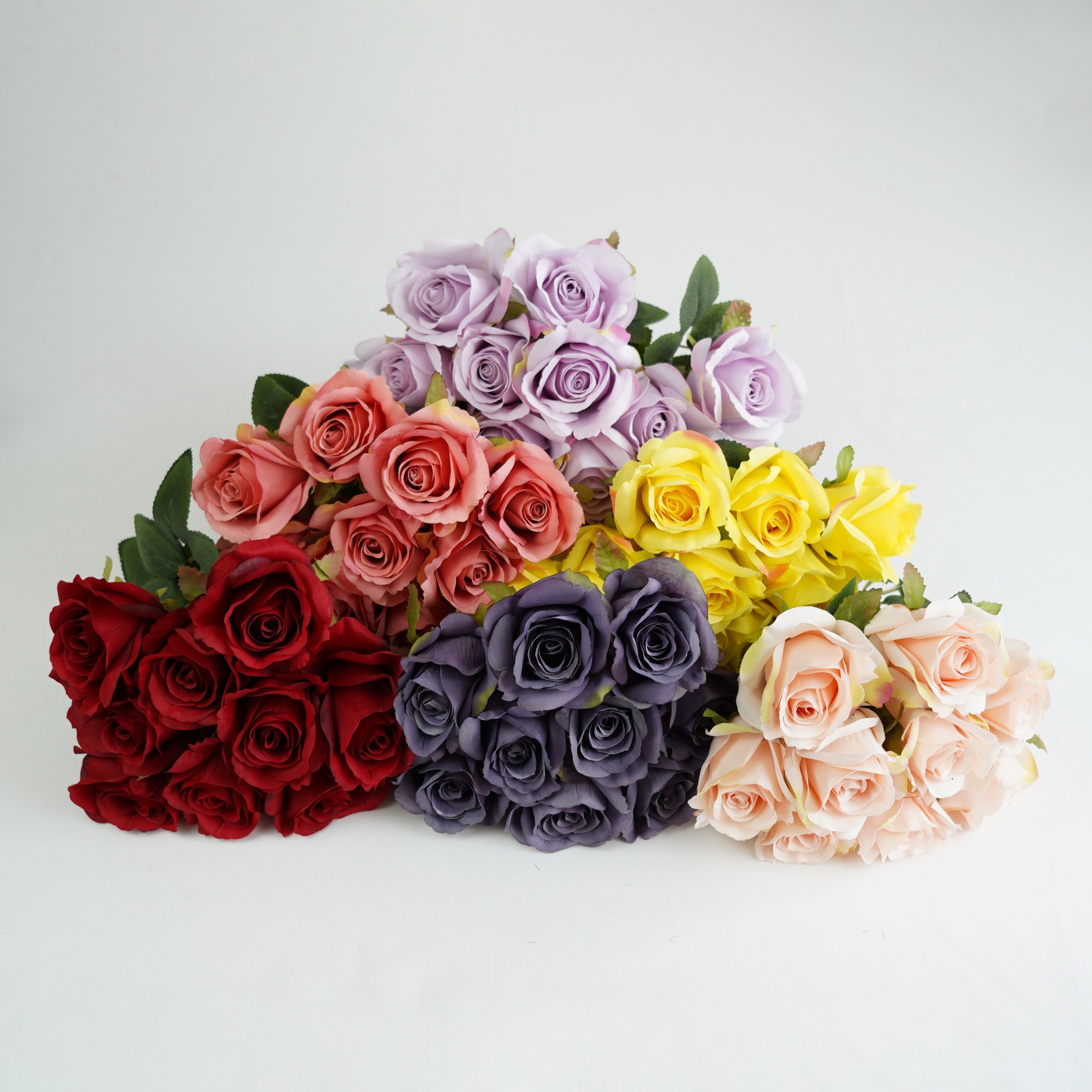 O-X834 Wholesale Price 8 heads 9 heads Artificial Silk Rose Bundle Hot Pink Artificial Rose Flowers Bouquet Wedding Decoration