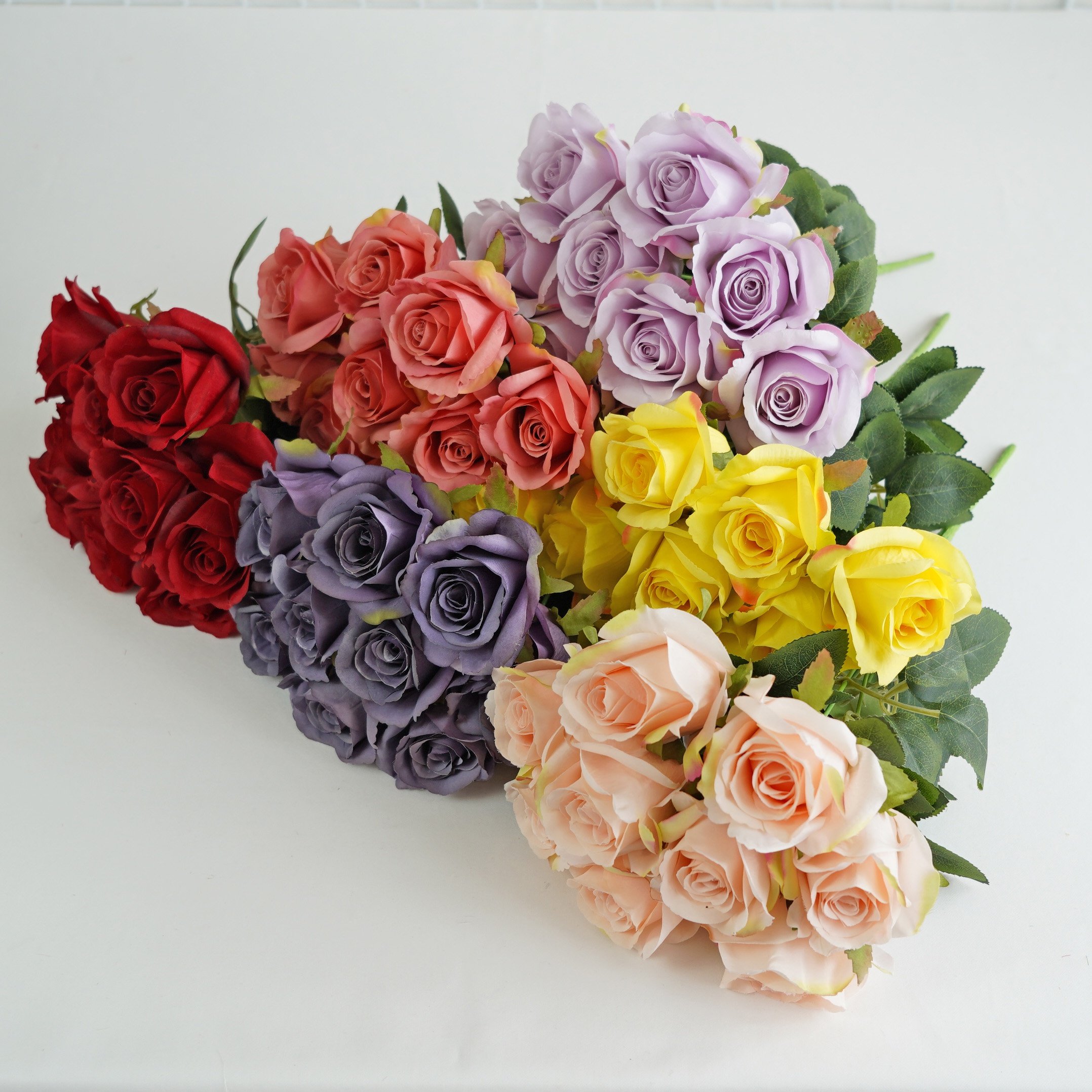 O-X834 Wholesale Price 8 heads 9 heads Artificial Silk Rose Bundle Hot Pink Artificial Rose Flowers Bouquet Wedding Decoration