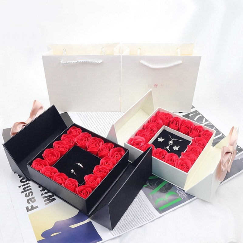 New Product Ideas 2024 Eternal Preserved Double Door Soap Rose Flower Gift Boxes For Valentine'S Day