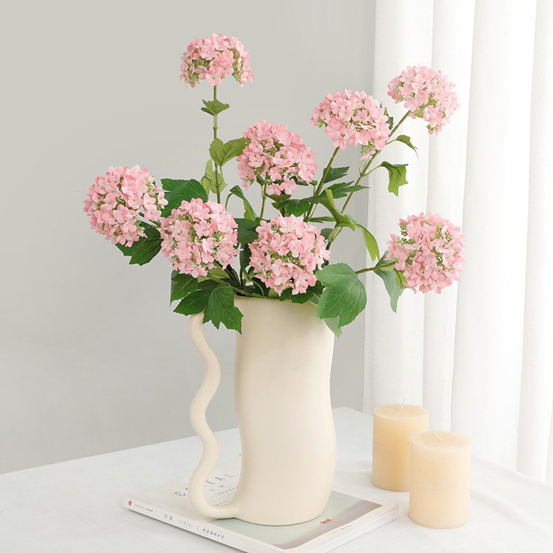 Fashion White 3 Heads Wooden Hydrangea Artificial Flowers Bouquet For Home Decoration