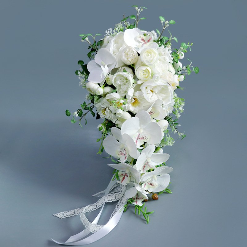 New Bridal Wedding Holding Water Drop Artificial Butterfly Orchid Bouquet Christmas Valentine's Day Mother's Day Centerpieces