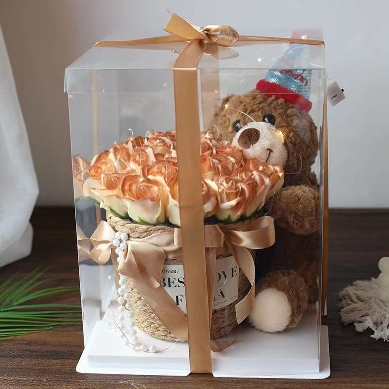 New Arrivals Preserved Flowers Bouquets Teddy Bears In Glift Boxes For Valentine's Day