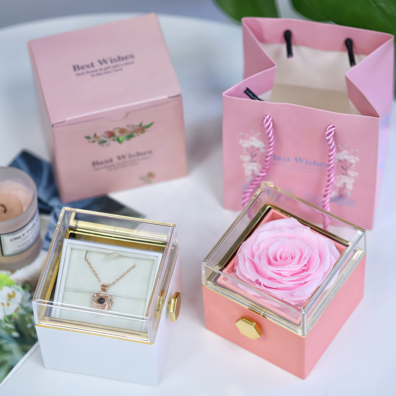 Customized Mothers Day Gift Romance Preserved Rose Jewelry Rose Preserved Flowers With Jewelry Box Preserved Roses Container