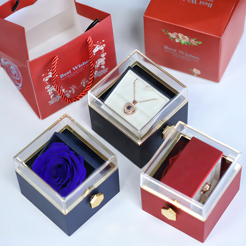 Customized Mothers Day Gift Romance Preserved Rose Jewelry Rose Preserved Flowers With Jewelry Box Preserved Roses Container