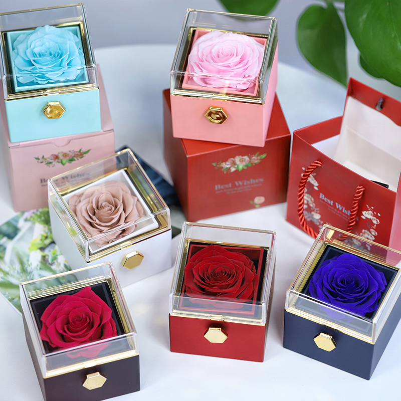 Customized Mothers Day Gift Romance Preserved Rose Jewelry Rose Preserved Flowers With Jewelry Box Preserved Roses Container