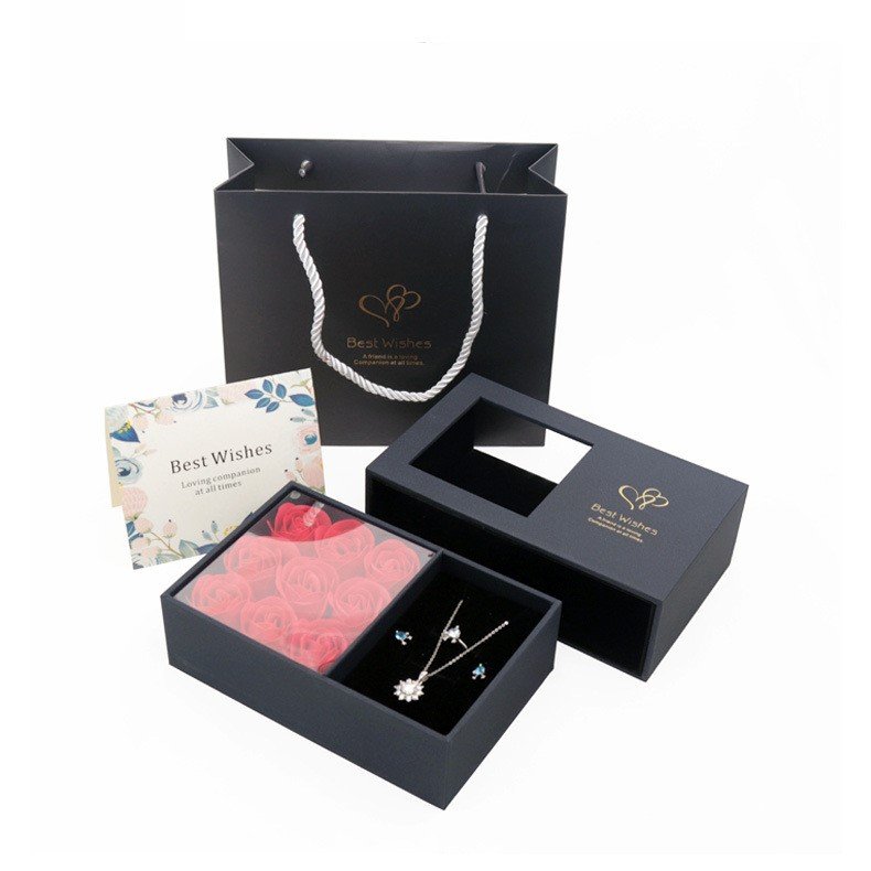 Preserved Soap Rose Flower Gift Box Valentines Day Mother'S Day Gift Necklace Flower Window Black 9 Roses Box